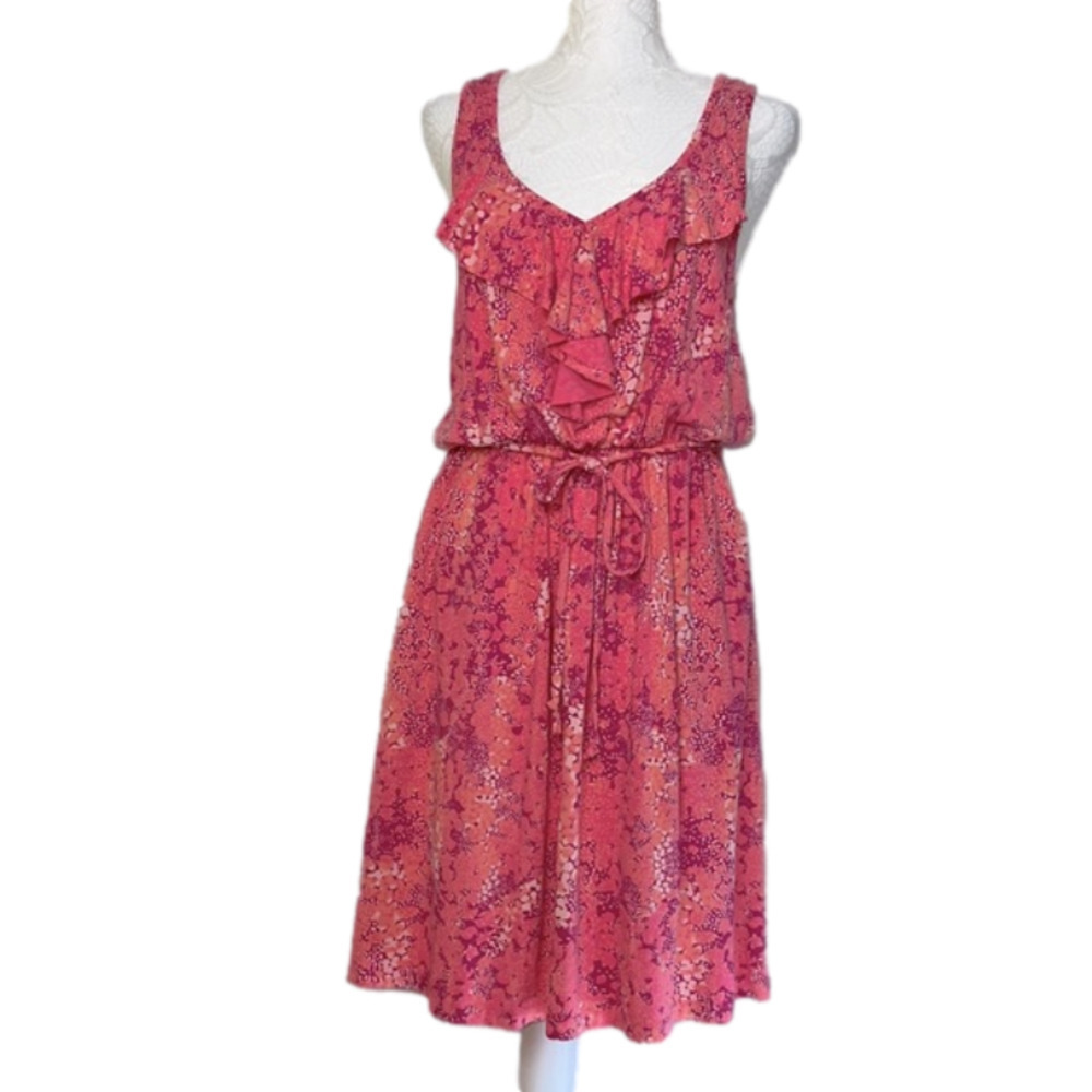 Caslon Nordstrom Pink Floral Print Ruffle Tank Sun Dress - Size Medium